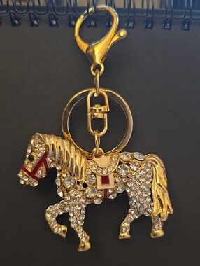 Gold Crystal Horse Keychain Charm - Women Accessories